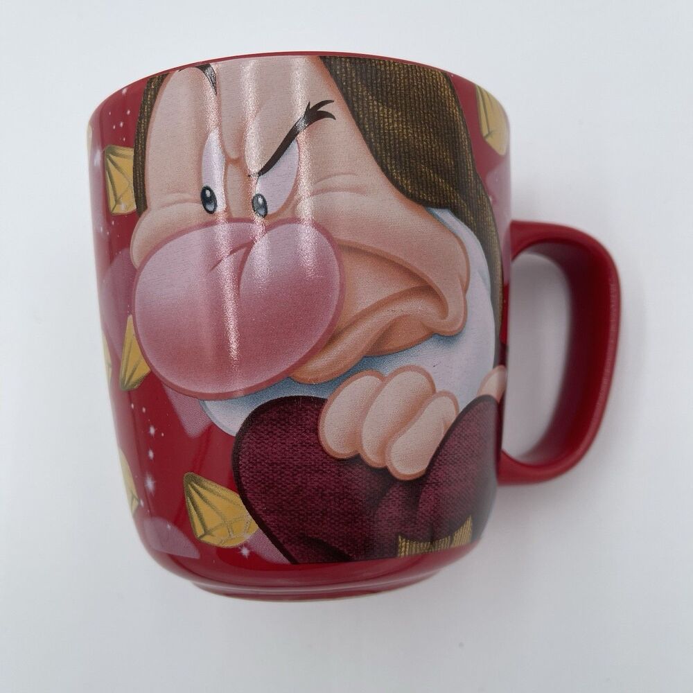 Disney Store Grumpy Snow White and Seven Dwarfs Large Coffee Mug Red Cup